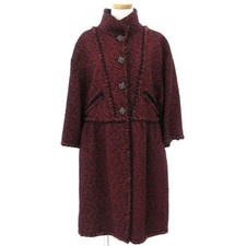Chanel Wool Blend Coat Women's Size 36 Black Red Used Vintage