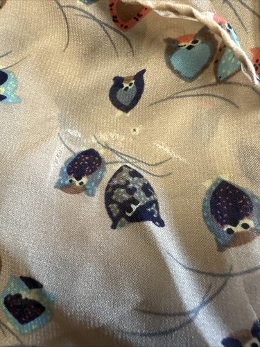 All Over Owl Print Scarf 68 x 28 blue orange beige repetitive pattern 100% poly - Picture 8 of 9