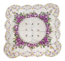 Vtg Handkerchief Scalloped Cotton Floral Purple Flowers On White 11 x 12  As Is