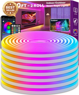 100Ft LED Neon Rope Lights RGB Waterproof Music Sync Remote Control IP68