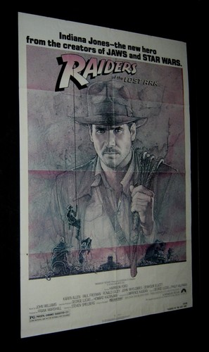 Original 27x41 1 Blatt RAIDERS OF THE LOST ARK Harrison Ford UNIKAT