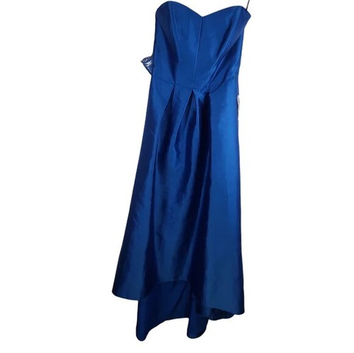 Nuevo con etiquetas Alfred Sung Royal Azul Alto Bajo Sin tirantes Vestido de Bola con Bolsillos Talla 16 - Imagen 6 de 7