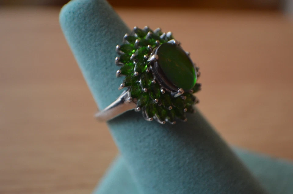 Anillo Premium Canadiense Ammolita/Cromo Diópsido Platino sobre Plata Fina Talla 7 Foto 4 de 4