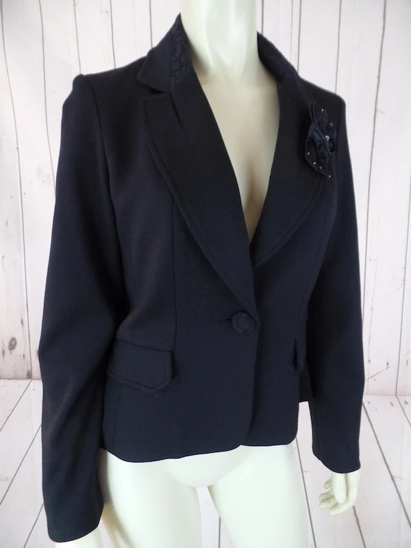 Blazer JOY JOY M Negro Algodón Poli Spandex Elastizado Botón Frontal Flor Prendedor ¡CHIC! Foto 2 de 4