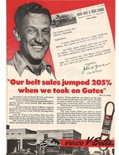 1953 GATES VULCO V-BELTS JOHN W. YONCE AUTOMOTIVE PARTS SALES ART AD