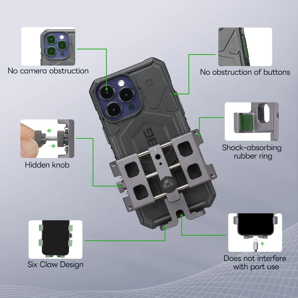 FANAUE Phone Mount with 17mm Ball Compatible Double Socket Arm & Bike Motorcycle - Image 4 of 4