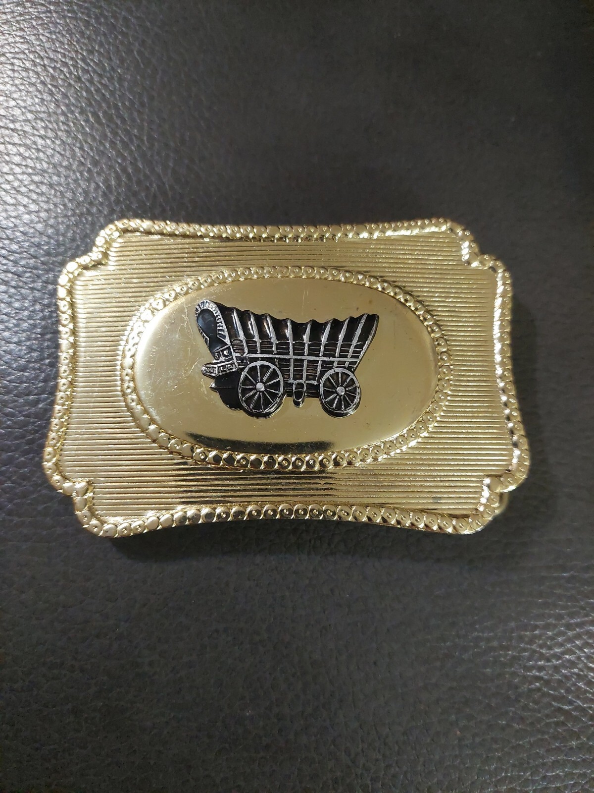 Vintage Metal Western Themed Covered Conestoga Wagon Buggy Gold Belt