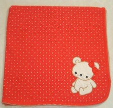 Gymboree Coral Gold Polka Dot Bear Baby Receiving Blanket Bow Cotton Knit Orange