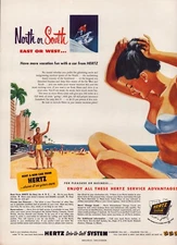 1952 Hertz Rent a Car Beach Family Vacation Color Vintage Print Ad-CRC-1.2