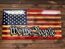 “We the People” Slogan Rustic Wood American Flag Unique Style Patriot Home Decor