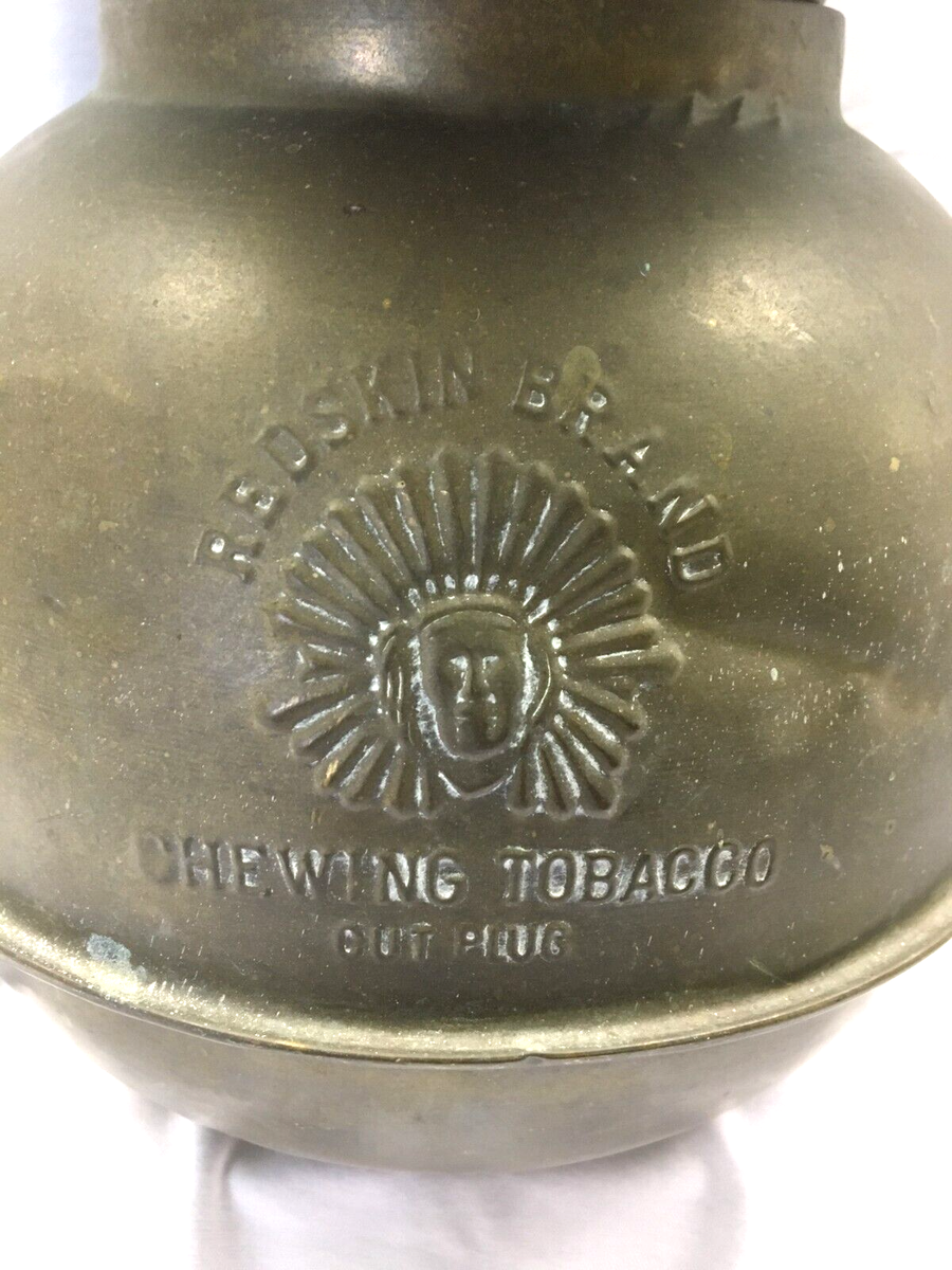 Vintage Redskin Brand Chewing Tabacco Brass Spitoon