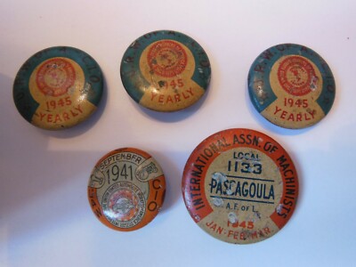 Vintage Union Pinbacks Rubber Autoworkers Machinists Unions Buttons Free Ship
