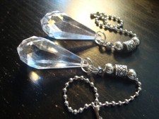 Pair Water Drop Acrylic Crystal Faceted Ceiling Fan Pull Chains Light/Lamp Pulls