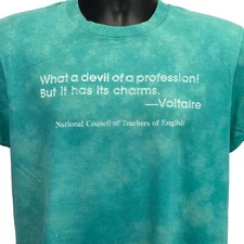 Vintage 80s Voltaire Quote English Teacher T Shirt Mens M Medium Green Education