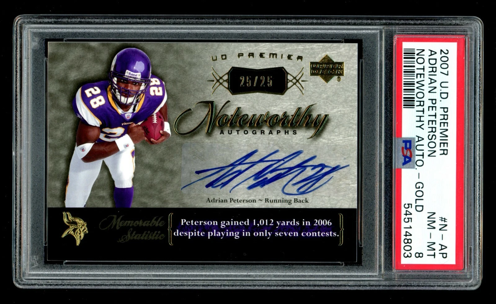 Adrian Peterson Upper Deck Premier Noteworthy Autographs #NAP Gold