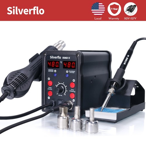 Silverflo 8586D Solder Station 2 in 1 Soldering Iron Kit Hot Air Rework station