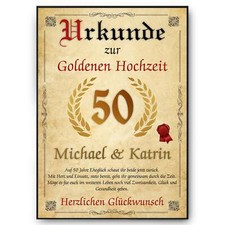 Personalisierte Urkunde zum 50. Hochzeitstag Geschenk Goldene Hochzeit Karte 50.