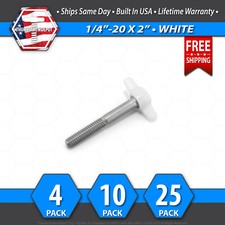 1/4"-20 x 2" Thumb Screw Stainless Steel - White Tee / Wing Knob - USA