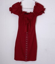 PrettyLittleThing Dress Womens Size 2 Red Slinky Hook and Eye Bodycon