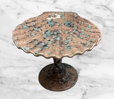Pink Ceramic Shell Soap Dish On A Pedestal Blue Spatter Vintage 70s MCM See Flaw