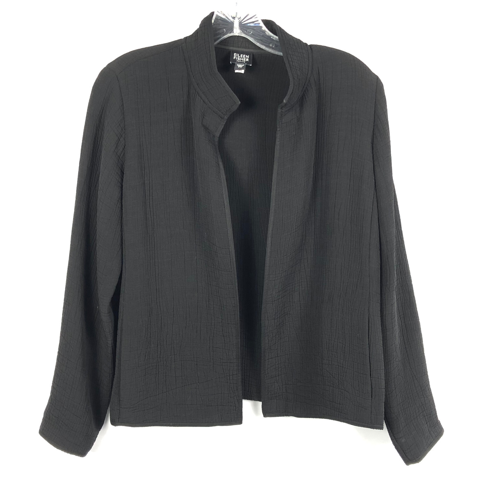 EILEEN FISHER Silk Blend Cardigan Jacket Open Long Sleeve Black Petite Small PS