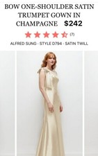 Alfred Sung Bow One-Shoulder Satin Trumpet Gown in Champagne Women's 2 $242