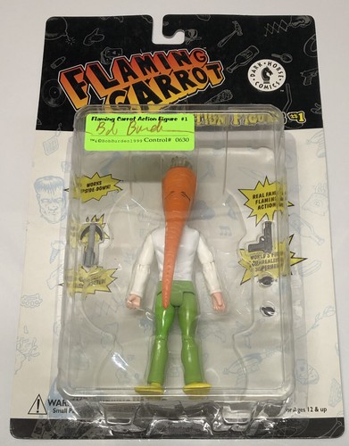 Bob Burden SIGNED Flaming Carrot Action Figure Dark Horse #630/1000 Green Pants - Afbeelding 1 van 9