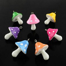 10pcs Mixed Color Resin Mushroom Pendants DIY Jewelry Making Charms 34x22x22mm