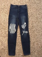 Cello distressed high rise denim blue skinny jeans size 11.