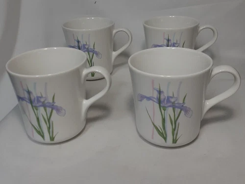 Vintage Corning Ware Corelle Shadow Iris Floral Coffee Tea Cup Mug USA Set Of 4