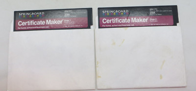 Certificate Maker 5.25'' Floppy Disks IBM PC DOS 2.1 1986 Springboard Software