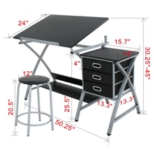 Sturdy Drafting Drawing Desk Board Adjustable Storage Art Furniture Table