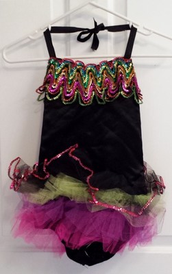 Wolff Fording Black Multicolor Girl's Medium (10) Sequin Halter Tutu Costume
