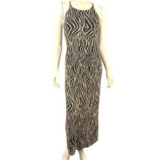 Vintage Y2K Zebra Maxi Dress Size M Cream Black 90s Bodycon Animal Print