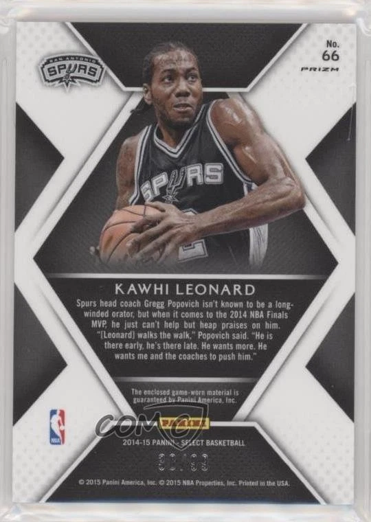 2014-15 Panini Select Swatches Purple Prizm /99 Kawhi Leonard #66 - Image 2 of 2