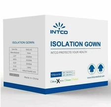 INTCO 100 pc Single-Use Disposable Gowns liquid repellant 23 Cases 2300pc.