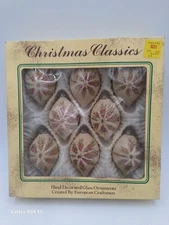 Vintage Hand Decorated Glass Christmas Teardrop Bulbs Glitter Set of 8 1980's