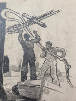 Festmacher mit Auge Bleistift Originalzeichnung Max Deiters Hamburger Hafen 1930