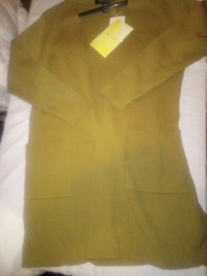 Dialogue Small Light Brown Open Front Cardigan Sweater Pockets NWT