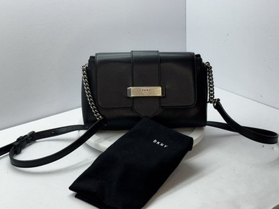 DKNY Black Shoulder Bag Chain Accent Silver Hardware with Pouch