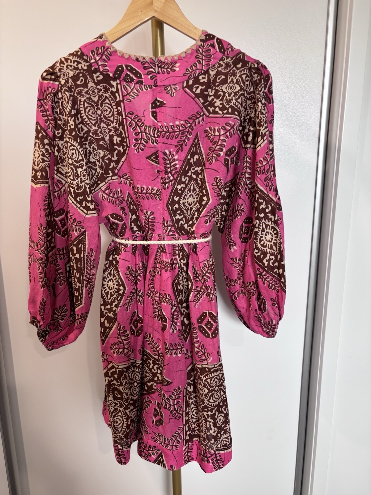 Zimmermann Lulu Plunge Mini Dress Size 3 AU14 Pink Print Rope Belt RRP $595 image 6