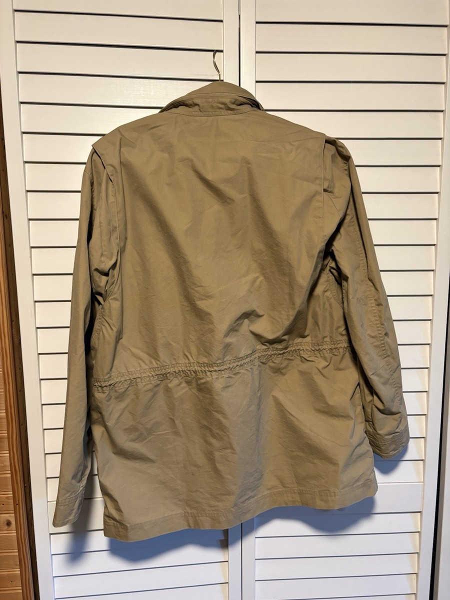 LL Bean Utility Field Jacket Men Large Khaki Multi Pocket Hidden