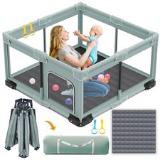 Foldable Playpen 50x50 Inches Portable Baby Fence Indoor Outdoor Light Green