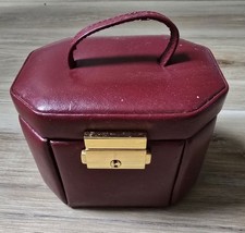 Mini Travel Jewelry Box Case Burgundy Mirror Drawers Missing Key
