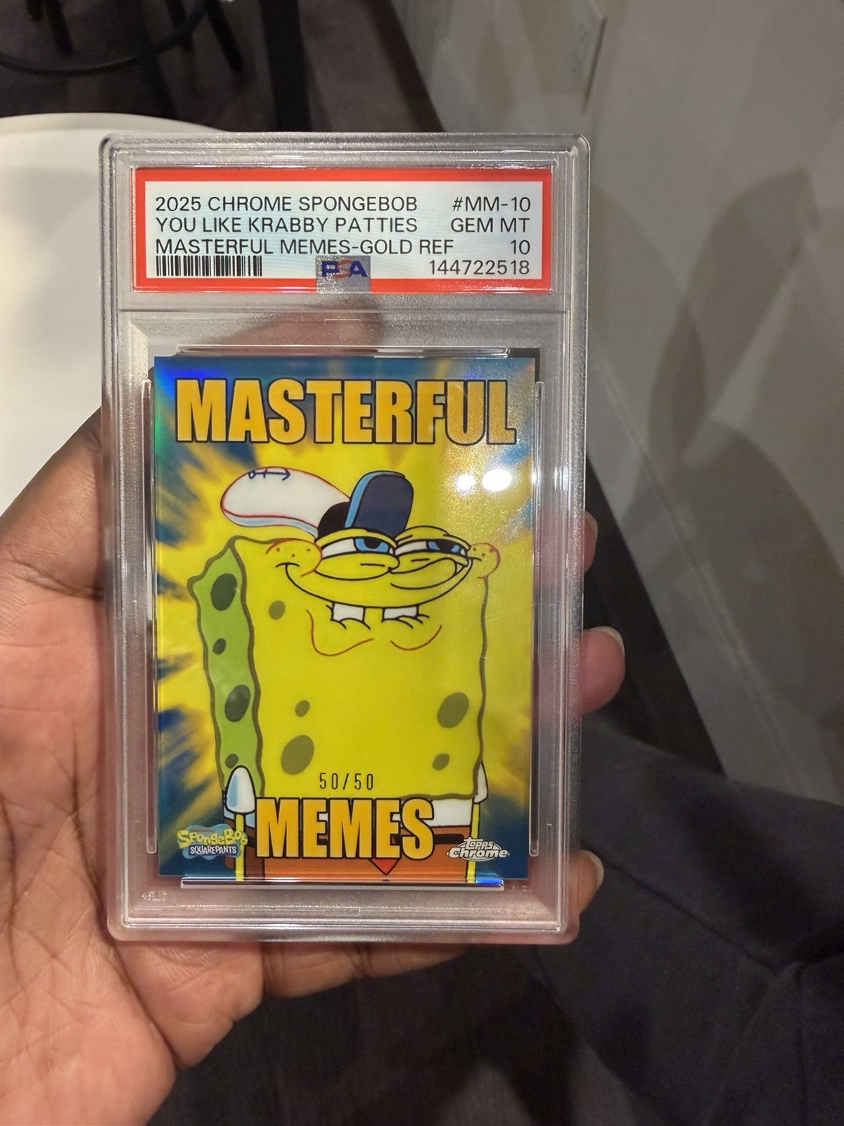 Topps 2025 Chrome SpongeBob Gold Refractor Masterful Memes MM-10 PSA 10