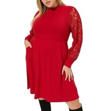 Torrid Red Lace Sleeve Mock Neck Skater Dress Plus Size 3X NWT Knee Length