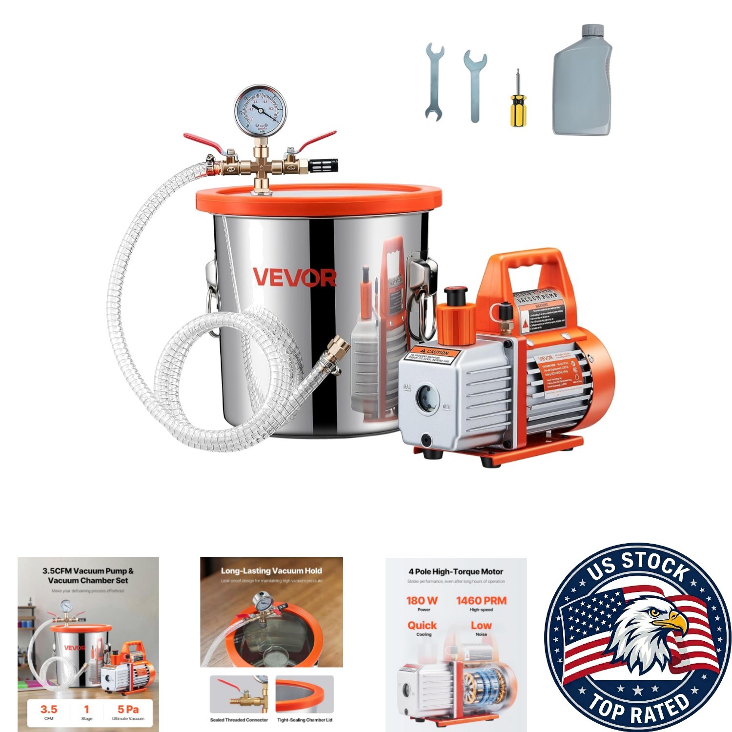 User-Friendly 3 Gallon Vacuum Chamber with Tempered Glass Lid & 3.5 CFM Pump