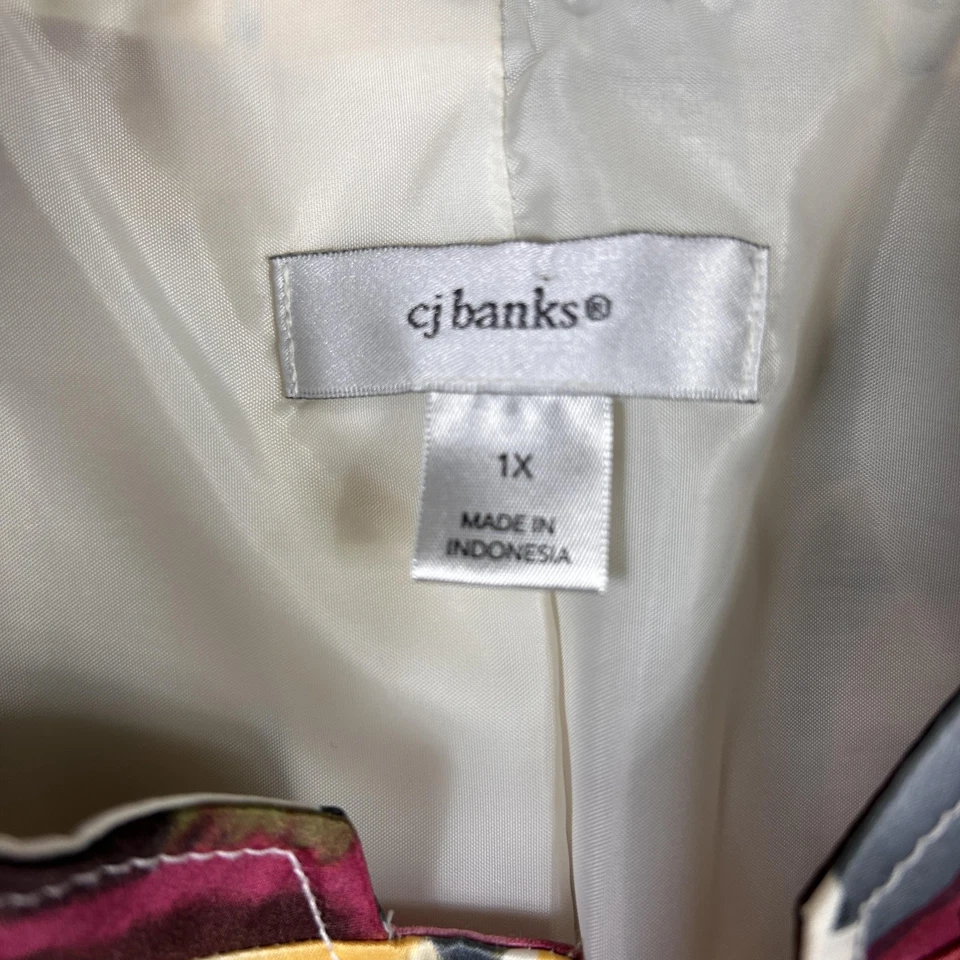 Chaqueta CJ Banks Mujer 1X Estampado Floral Satinado Manga 3/4 Bolsillos Primavera Foto 2 de 4