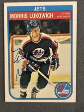 Morris Lukowich 1982-83 O-Pee-Chee In Person Autographed Card￼  Winnipeg Jets