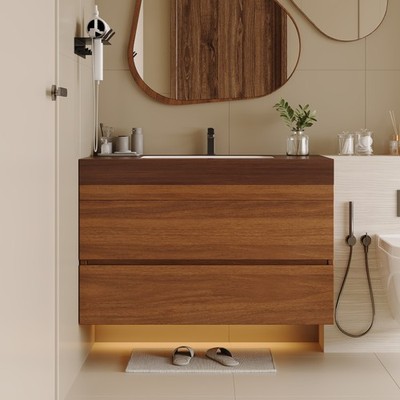 29.9'' Floating Bathroom Vanity with Marble Top and Ceramic Sink